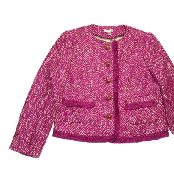 NWT J.Crew Lady Jacket in Pink Corkscrew Tweed Fringe 12 $495 - Picture 4 of 6